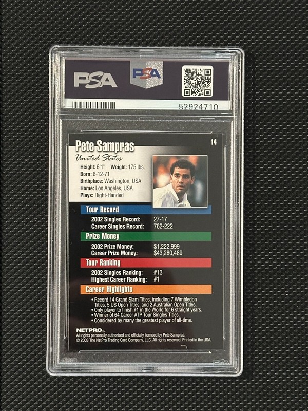 2003 NetPro - Pete Sampras #14 PSA 9 view 2