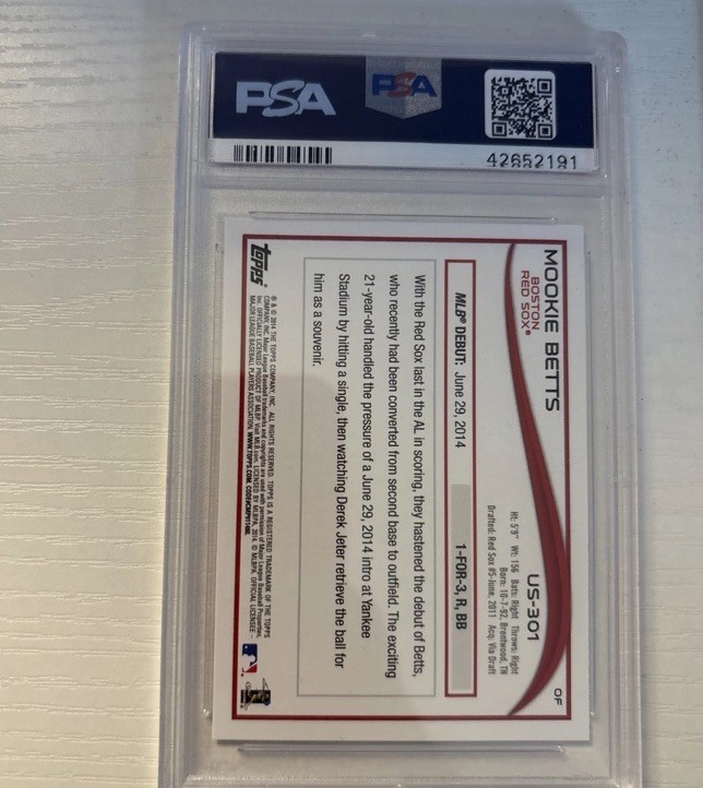 2014 Topps Update #US301 Mookie Betts Red Sox Dodgers RC Rookie PSA 10 GEM MINT view 2