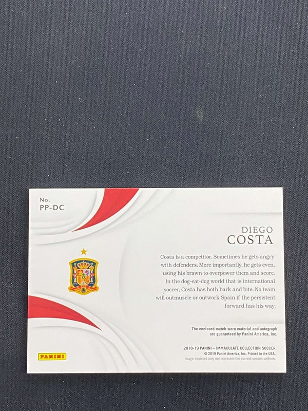 2018-19 Immaculate Soccer Blue Diego Costa Spain Match-Worn Patch AUTO 10/10 view 2