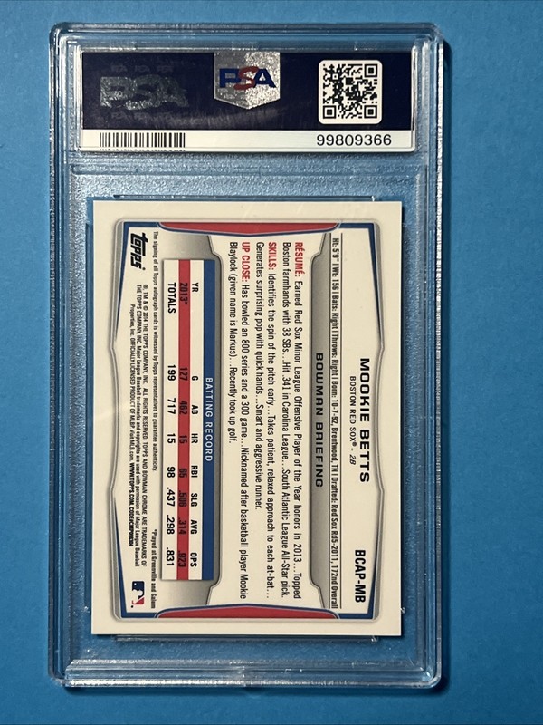2014 MOOKIE BETTS BOWMAN CHROME ROOKIE CARD AUTO PSA 9 -  #BCAPMB 🔥 view 2