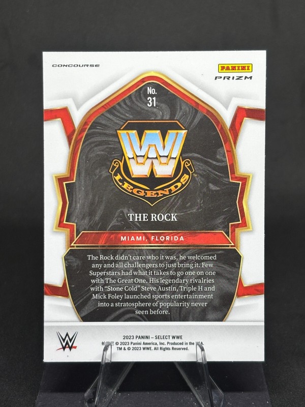 Dwayne The Rock Johnson 2023 Select WWE Concourse #31 Orange Flash Prizm view 2