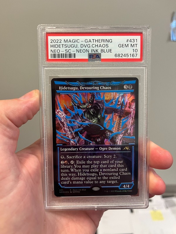 MTG Magic Kamigawa Neon Dynasty Hidetsugu Devouring Chaos Neon Ink Blue PSA 10
