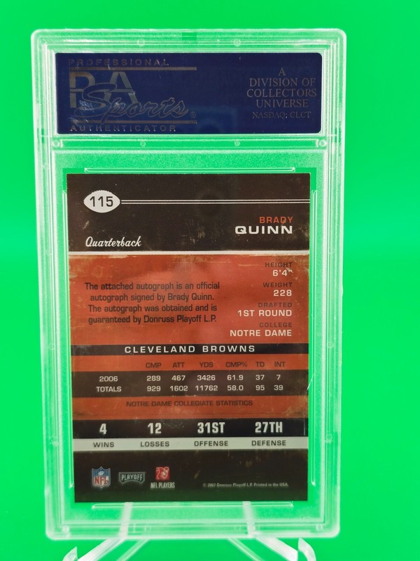 2007 Playoff Contenders Brady Quinn Autograph ROOKIE PSA 9 Auto RC Browns view 2