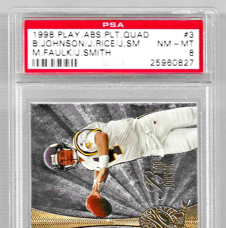 1998 PLAYOFF ABSOLUTE PLATINUM QUADS 3 HOF JERRY RICE MARSHALL FAULK PSA 8 POP 1 view 2