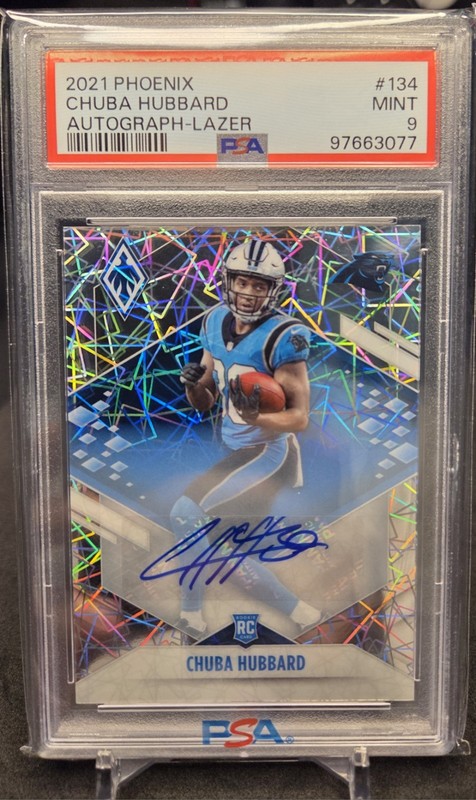 2021 Phoenix Football Chuba Hubbard Lazer Rookie Auto /99 Pathers PSA 9