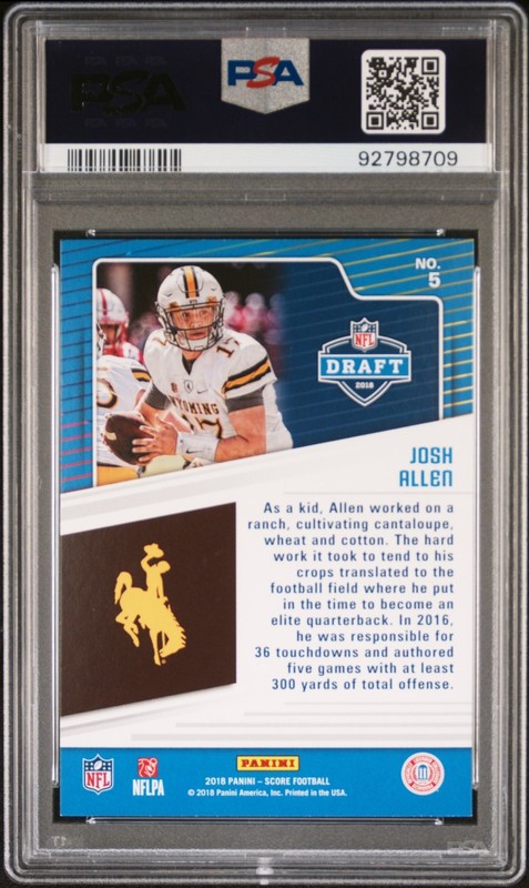 2018 PANINI SCORE - JOSH ALLEN - NFL DRAFT #5 (RC) PSA 9 view 2