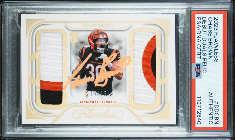 Chase Brown RC 2023 Flawless Dual Relic Auto /15 #DDCBN PSA/DNA