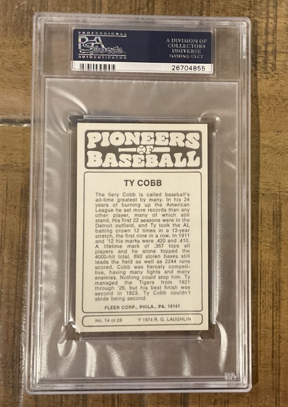 1975 FLEER PIONEERS OF BASEBALL #14 TY COBB HOF PSA 9 MINT TIGERS view 2