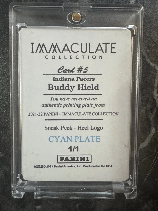 Buddy Hield 1 of 1 1/1  Teal Pacers Panini Immaculate Basketball sneak peak logo
