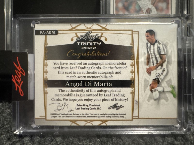 2022 Leaf Trinity Angel Di Maria  Game Match Worn Patch Auto True 1/1 Argentina view 2