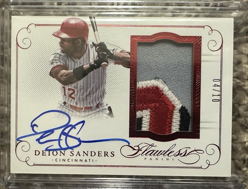 2016 Flawless Baseball Deion Sanders Game Used Patch Auto #4/10 Reds