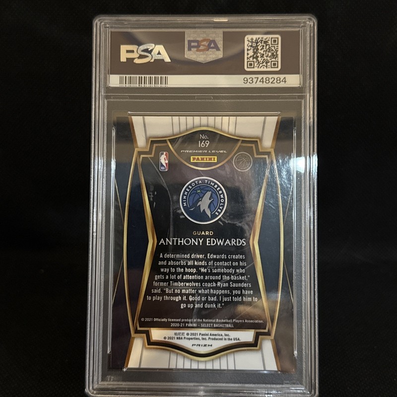 ANTHONY EDWARDS 2020 Panini Select Red/White/Orange Shimmer PSA 9 #169 RC ROOKIE view 2