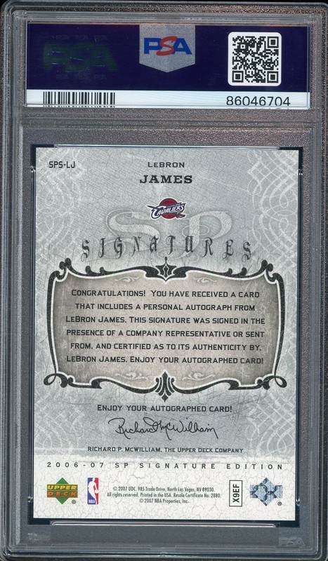 2006 SP Signature Signatures #SPSLJ Lebron James Auto PSA 9 MINT view 2