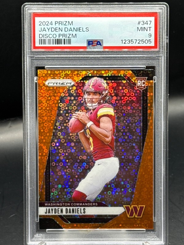 2024 Panini Prizm Jayden Daniels #347 Rookie Orange Disco Prizm PSA 9