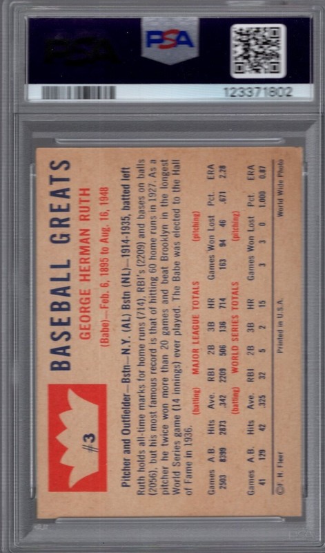 1960 Fleer Baseball Greats #3 BABE RUTH PSA 4 VG/EX  New York YANKEES  High End view 2