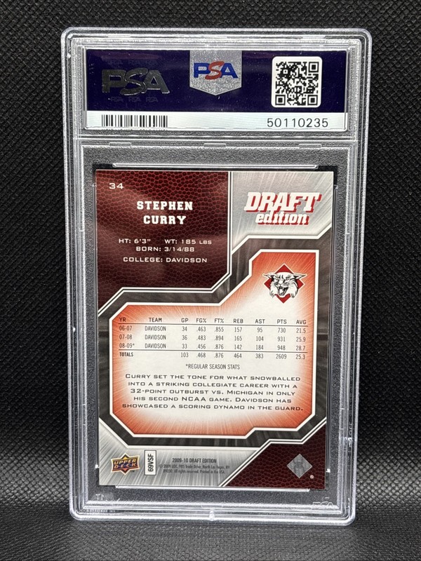 2009 Upper Deck Draft Edition #34 Stephen Curry PSA 10 Rookie RC view 2
