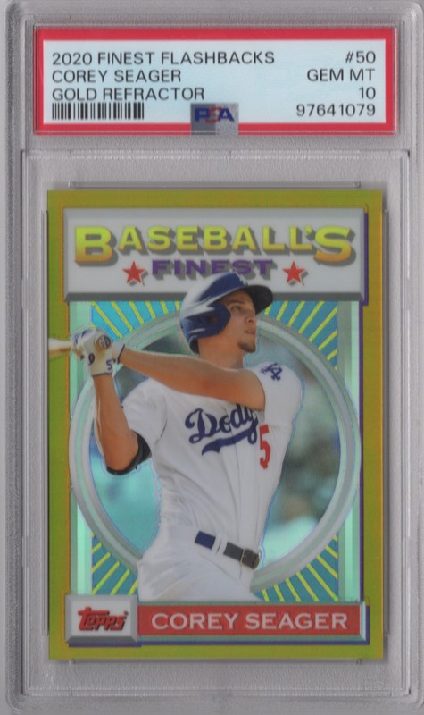 Corey Seager 2020 Topps Finest Flashbacks   PSA 10 Gold Refractor Card  /50