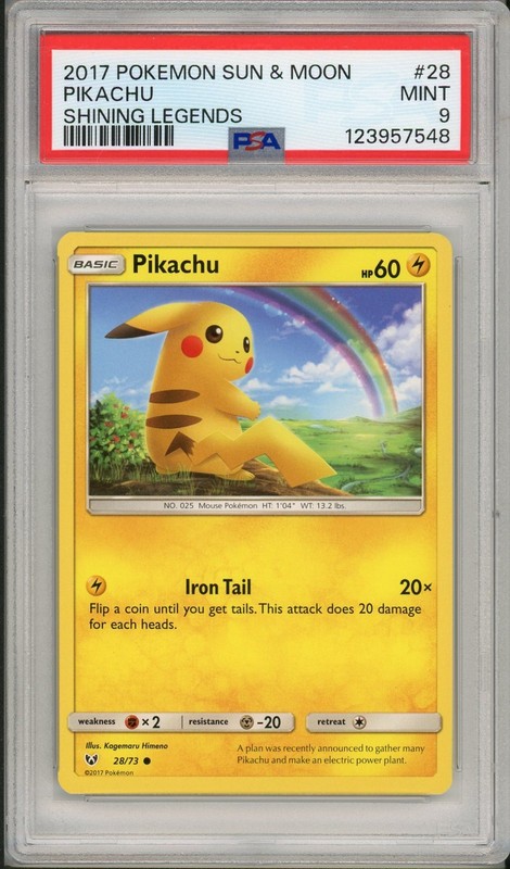 2017 Pokemon Sun & Moon Shining Legends Pikachu #28 PSA 9