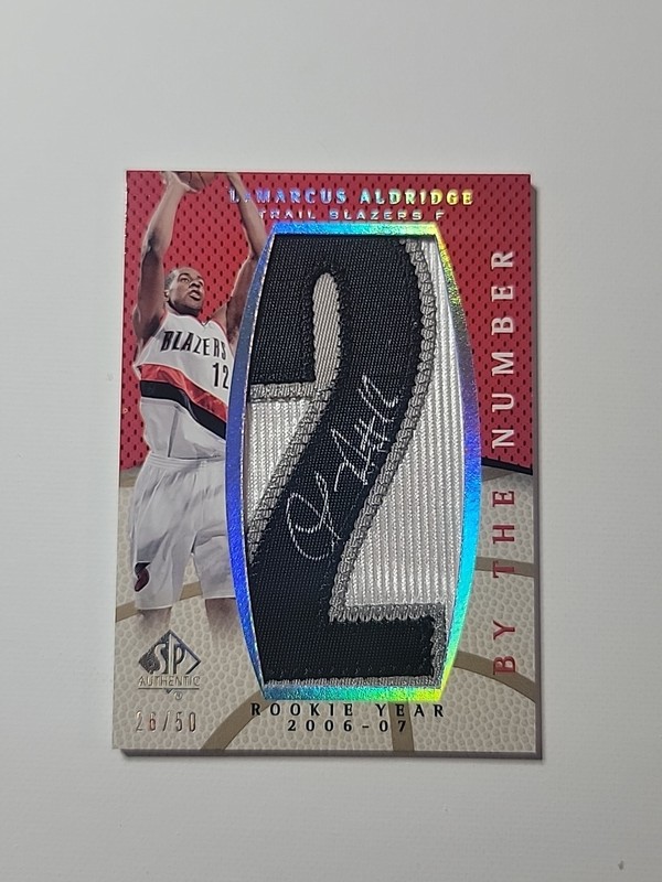 2007 LaMarcus Aldridge Upper Deck SP - By The Number /50 Patch Auto BN-LA