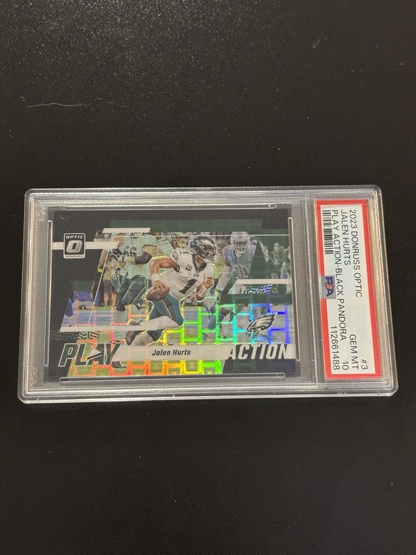2023 Optic - Play Action - Jalen Hurts #3 Black Pandora Prizm /25 PSA 10 POP 4!!