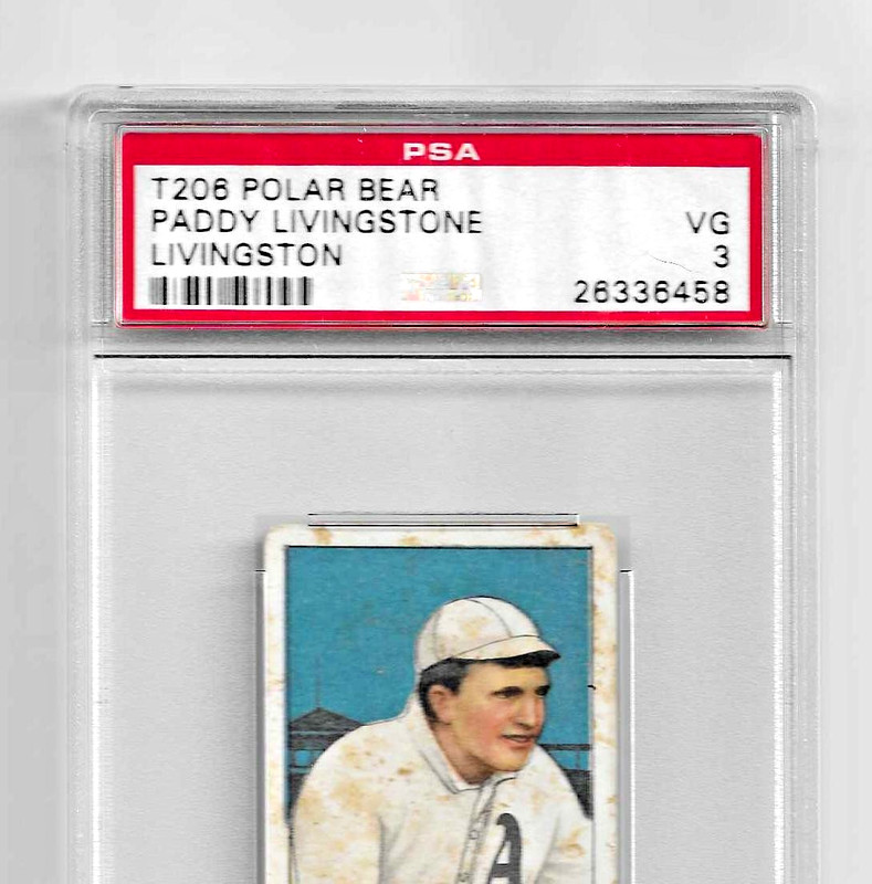 1909-1911 T206 POLAR BEAR TOBACCO BASEBALL CARD PSA 3 PADDY LIVINGSTON ATHLETICS view 2