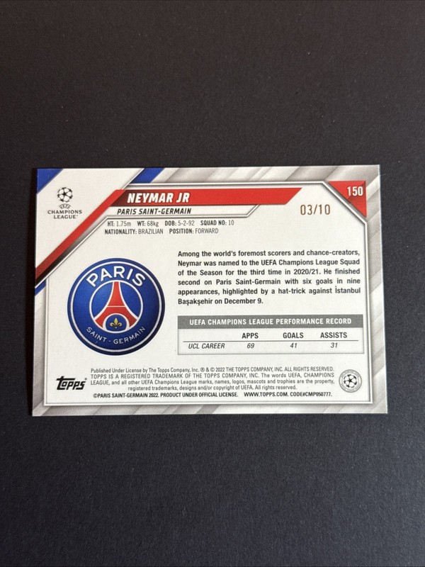 2022 Topps 1st Edition Neymar Jr /10 PSG view 2
