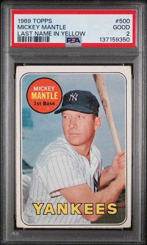 MICKEY MANTLE 1969 TOPPS PSA 2 ! *FRESHLY GRADED ! *CENTERED ! *ICONIC LAST MICK