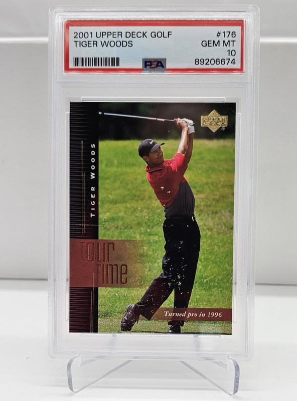 2001 Tiger Woods Upper Deck Tour Time Golf #176 - Rookie PSA 10 GEM MINT view 2