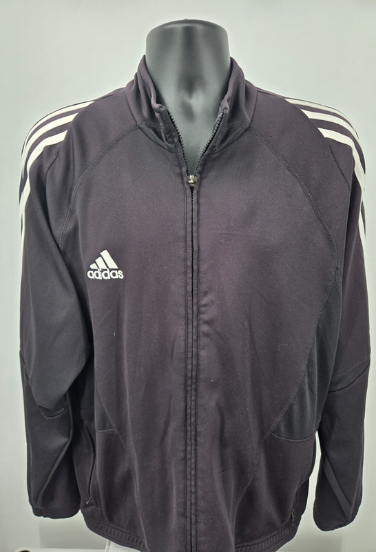 Vintage Adidas Track Jacket Large Black White Striped Full Zip Logo Mens