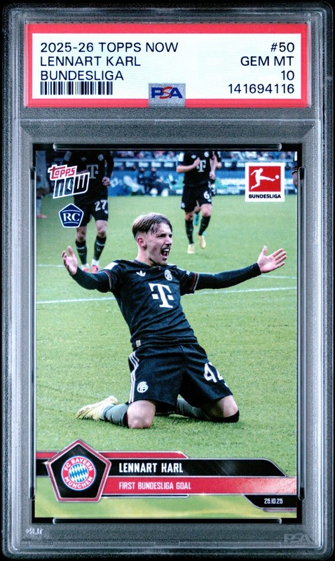 Lennart Karl 2025-26 Topps Now Bundesliga #50 Bayern Munich PSA 10 QTY POP 12