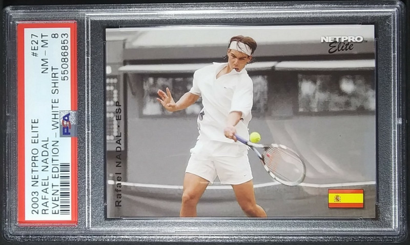 2003 NetPro Elite Event Edition White Shirt Rookie #E27 Rafael Nadal RC SP PSA 8