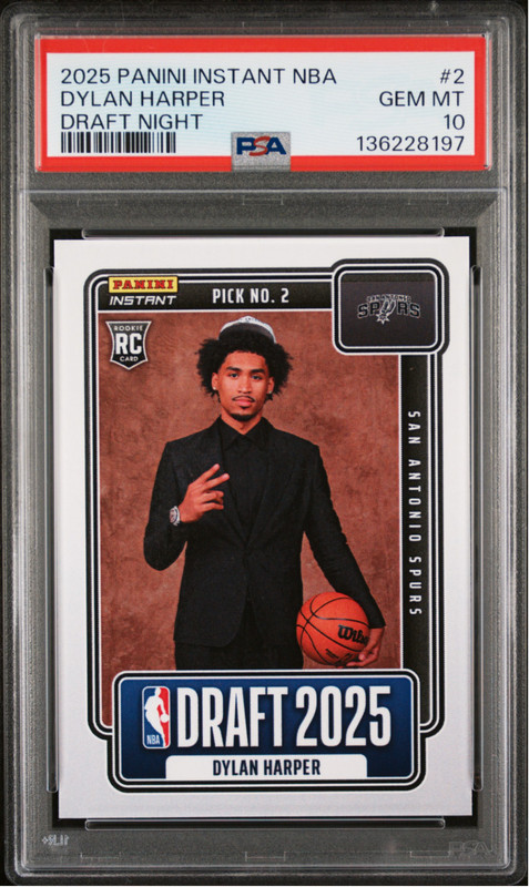 PSA 10 Dylan Harper RC 2025 Panini Instant NBA Draft #2 Spurs Rookie RC PR /5547