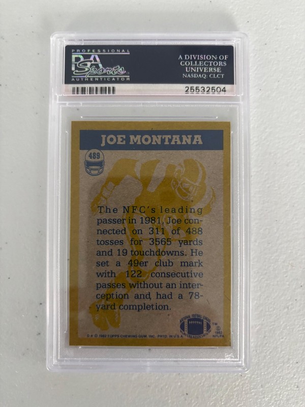 1982 TOPPS FOOTBALL #489 JOE MONTANA PSA 8 NM-MT view 2