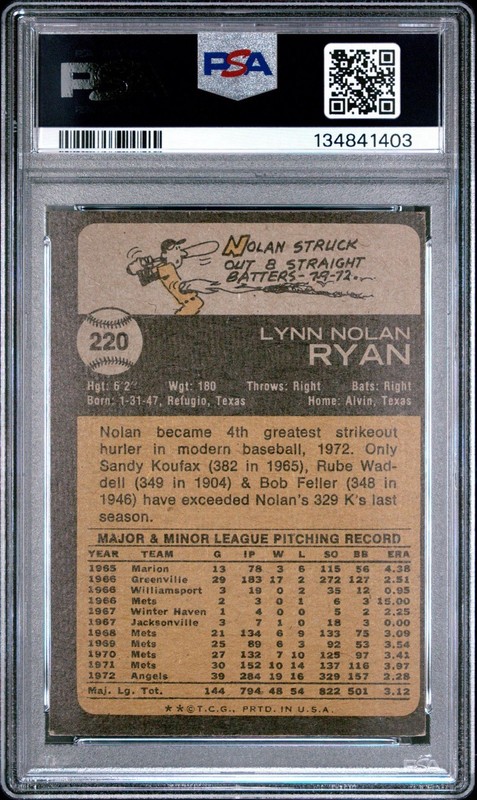 1973 Topps Nolan Ryan #220. PSA 4. Just Graded. view 2