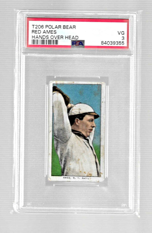 1909-1911 T206 POLAR BEAR TOBACCO BASEBALL CARD PSA 3 RED AMES NEW YORK GIANTS