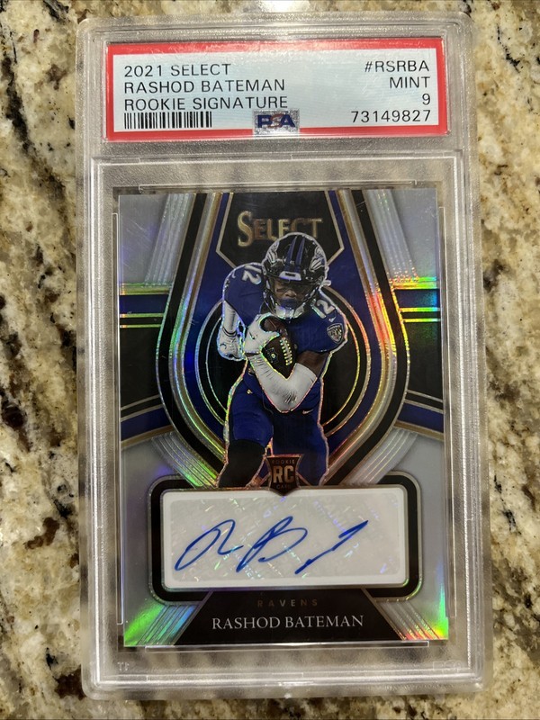 2021 Panini Select - Rookie Signatures Rashod Bateman #RS-RBA 77/99 - PSA Mint 9