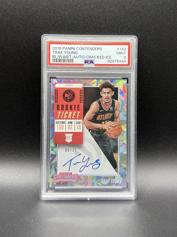 2018-19 Contenders Basketball Trae Young Rookie Auto /25 Cracked Ice PSA 9 #142
