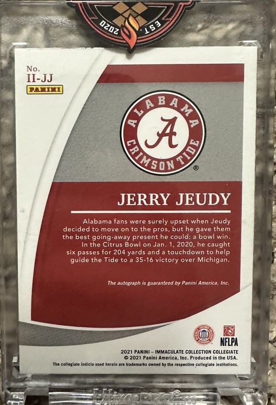 2021 Immaculate Collegiate Football Jerry Jeudy Platinum Auto #1/1 Alabama  view 2