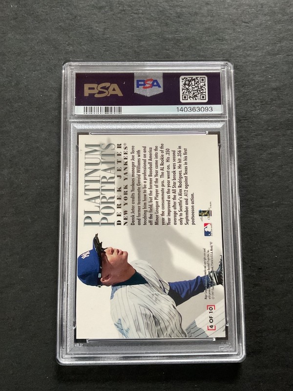 1997 METAL UNIVERSE #4 DEREK JETER PLATINUM PORTRAITS GRADED PSA 7 NM view 2