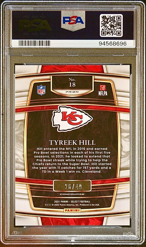 Tyreek Hill PSA 10 - 2021 Select Concourse #18 RED DISCO /49 - KC Chiefs 🐆 view 2