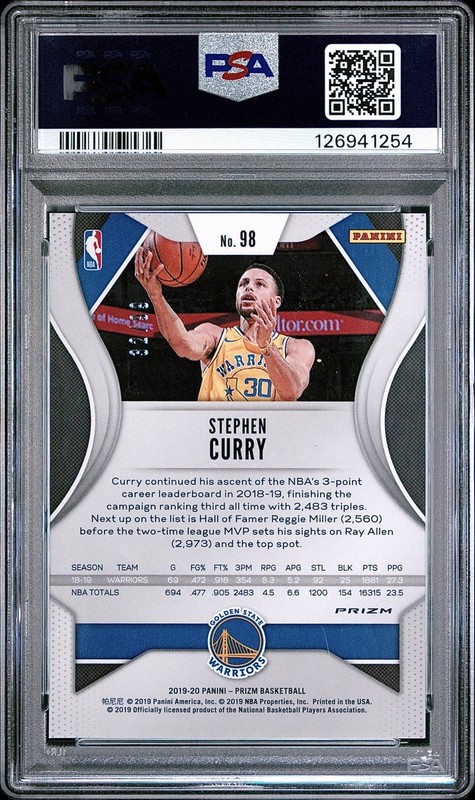 Stephen Curry PSA 10 - 2019 Prizm #98 BLUE ICE /99 - Golden State Warriors view 2