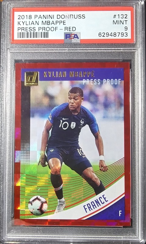 2018-19 Panini Donruss Press Proof Red Checker Prizm #132 Kylian Mbappe SP PSA 9