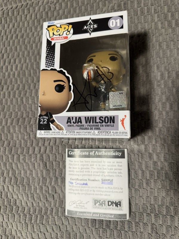 AJ DYBANSTA SIGNED FUNKO POP WINDOW AJA WILSON PSA DNA AUTHENTIC AUTOGRAPH BYU 