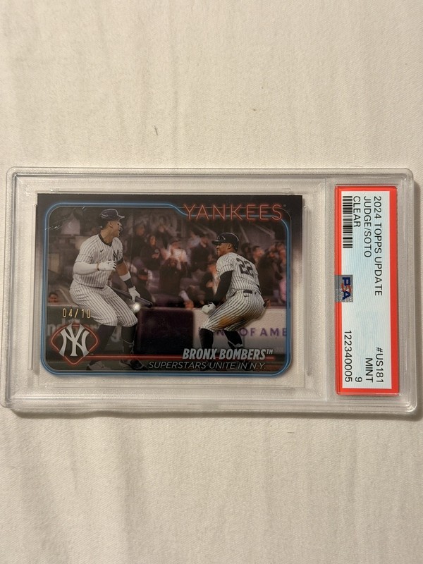 PSA 9 Aaron Judge / Juan Soto 2024 Topps Update Clear #US181 /10 #4/10 view 2