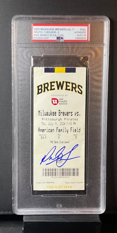 PAUL SKENES AUTOGRAPHED FULL SIZE TICKET PSA 10
