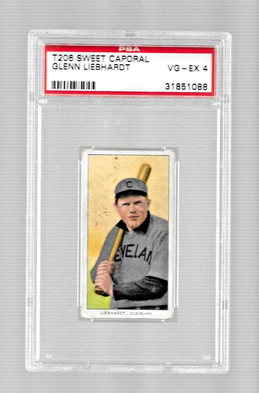 1909-11 T206 SWEET CAPORAL 150 TOBACCO BASEBALL CARD PSA 4 GLENN LIEBHARDT NAPS