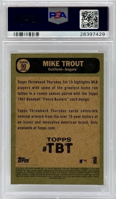 2017 Topps MIKE TROUT #90 Throwback Thursday - PSA 10 GEM MT view 2