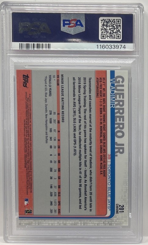 2019 Topps Chrome Prism Refractor #201 Vladimir Guerrero Jr RC Rookie PSA 10 view 2