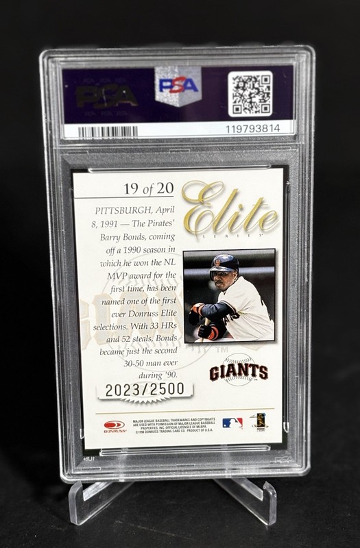 1998 Donruss Update Elite Barry Bonds SP/2500 PSA 9 *Low Pop 5 Only 3 Higher!💎 view 2