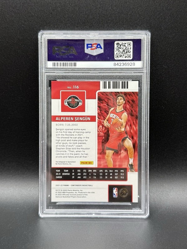 2021-22 Contenders Basketball Alperen Sengun Rookie Auto /25 Cracked Ice PSA 9 view 2